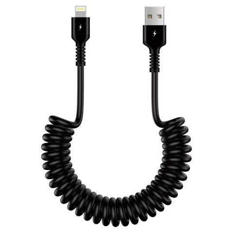 Alogy spirálový nabíjecí kabel do auta pro iPone 3A 150cm USB A-Lightning černý
