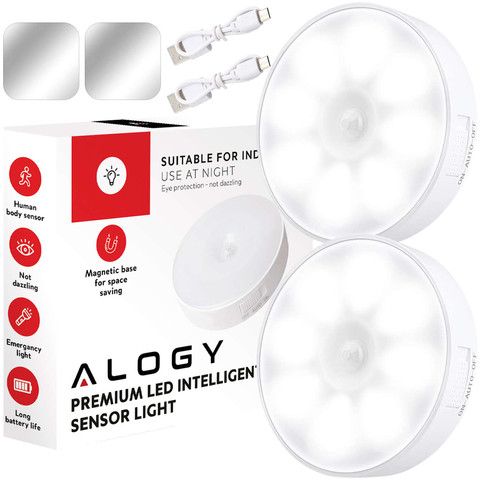 2x Lampa LED pohybový senzor soumrak noční lampa Alogy Sensor Light Bezdrátové osvětlení nábytku Bílé světlo 6000k