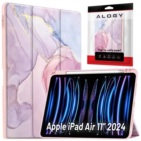 Hybridní pouzdro s držákem stylusu pro Apple iPad Air 11" (2024,2025) / Air 10.9" (2020,2022) / Pro 11 (2018) Alogy Hybrid Book Cover Case Marble Pink