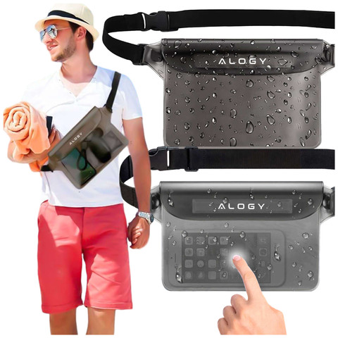 2x wasserdichte Tasche Hüfttasche Hülle für Telefon wasserdichte Hülle 21,5x23,5cm Alogy Waterproof Schwarz