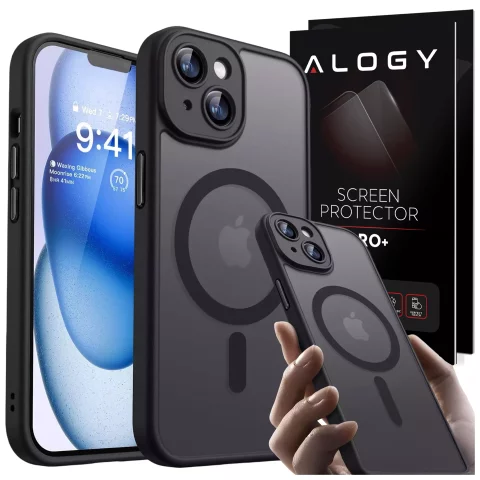 Case for Apple iPhone 13 Alogy MagSafe Hybrid Matte Case matte cover with lens protection black Glass
