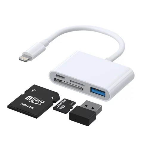 Joyroom HUB multifunkční OTG adaptér Lightning - USB 3.2 Gen 1 (3.0, 3.1 Gen 1) / SD, čtečka karet TF / Lightning bílá (S-H142 bílá)