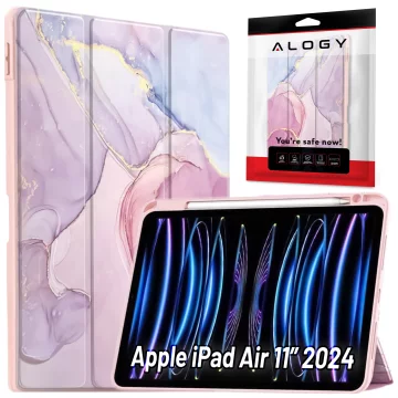 Hybridní pouzdro s držákem stylusu pro Apple iPad Air 11" (2024,2025) / Air 10.9" (2020,2022) / Pro 11 (2018) Alogy Hybrid Book Cover Case Marble Pink
