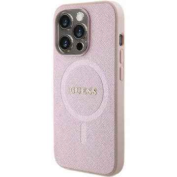 Pouzdro Guess GUHMP15LPSAHMCP pro iPhone 15 Pro 6,1" červený/růžový pevný obal Saffiano MagSafe