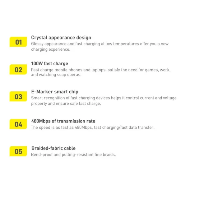 Baseus Crystal Shine Series kabel przewód USB do szybkiego ładowania i transferu danych USB Typ C - USB Typ C 100W 1,2m fioletowy (CAJY000605)