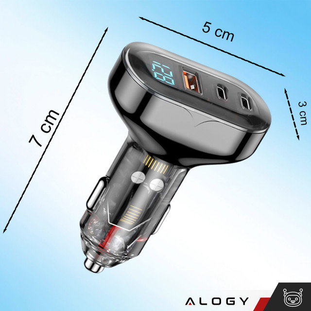 Nabíječka do auta 2x USB-C C PD 36W USB QC 3.0 LED rychlá pro telefon, výkonný 72W Alogy černá