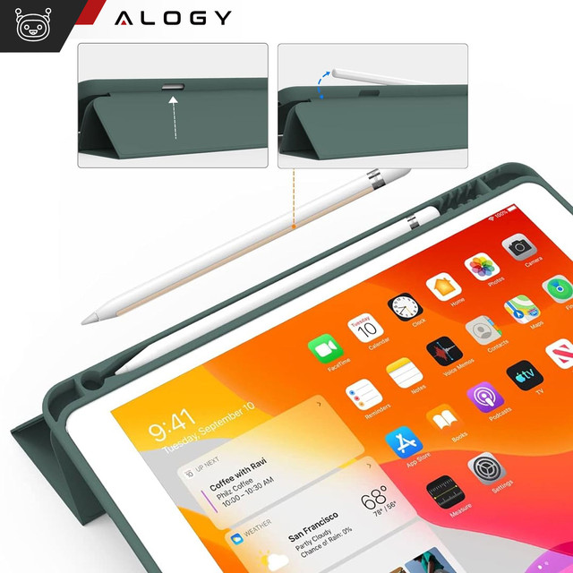 Hülle für Apple iPad 10.2 9 Gen 8/7 2021/2020/2019 Smart Pencil Case Alogy TPU Tablet Cover Grünes Glas