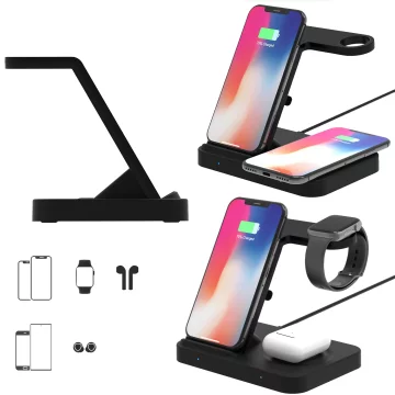Qi 15W induktives Ladegerät für iPhone Apple Watch AirPods kabellose 3in1 Dockingstation Schwarz