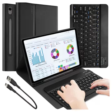 Etui z klawiaturą z miejscem na rysik do Samsung Galaxy Tab S9 FE 10.9" Alogy Keyboard Case Czarne + Szkło