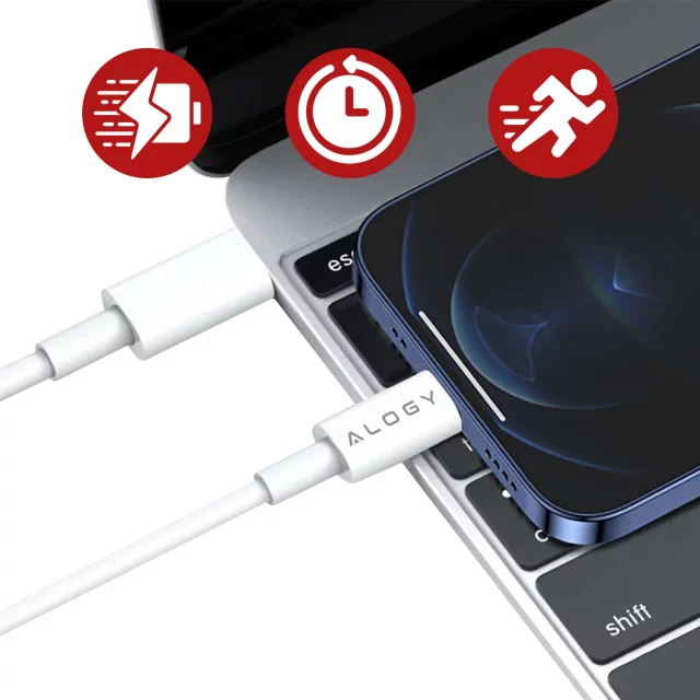 Alogy wall charger fast USB-C PD 20W Lightning cable 1m White