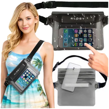 Waterproof case waist bag phone case water resistant 21.5x23.5cm Alogy Waterproof Black
