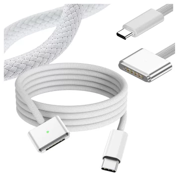 Kabel zasilający USB-C do MagSafe 3 – szybkie ładowanie 140W, przewód 2 m, do Apple MacBook, wytrzymały i bezpieczny – Alogy PowerLink™ Biały