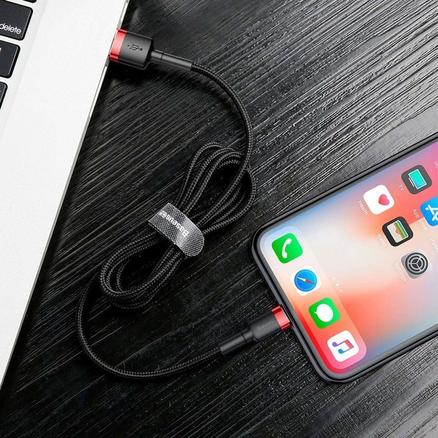 2m Baseus Keviar USB Lightning kabel pro iPhone iPad iPod 1,5A černá a červená