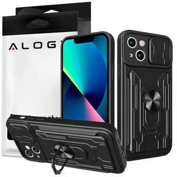 Pouzdro Alogy Camshield Stand Ring Wallet Case s ochranou fotoaparátu a slotem pro kartu Apple iPhone 14 Plus Black Glass