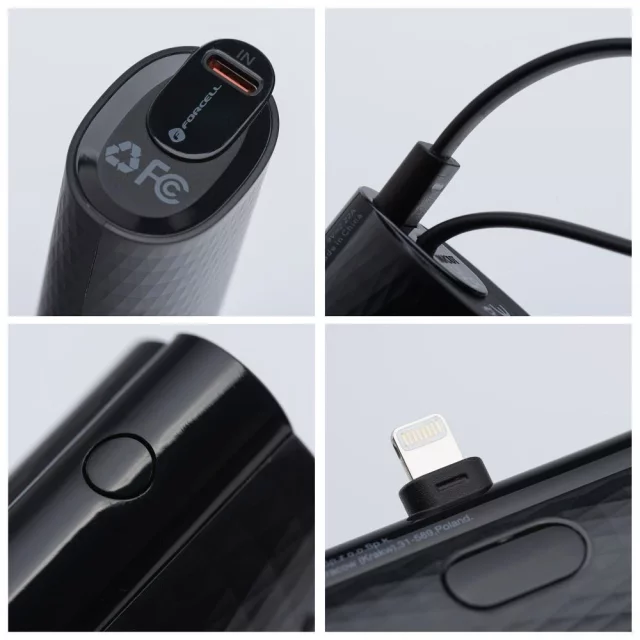 FORCELL F-ENERGY Power Plug F5K3 Powerbank z Wbudowanym Złączem Lightning PD 20W 5000 mAh Czarny
