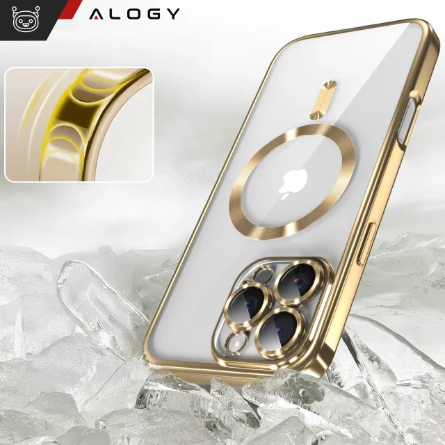 MagSafe-Hülle für Apple iPhone 16 Pro Max Alogy Glamour Luxus-Ringgehäuse Gold-Transparent