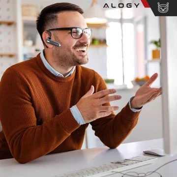 Słuchawka Bezprzewodowa Bluetooth 5.1 dla kierowcy 12H rozmów zestaw z etui ładującym zestaw słuchawkowy Alogy Czarna