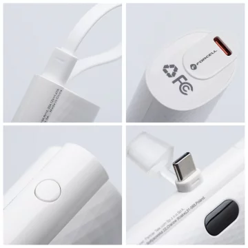 FORCELL F-ENERGY Power Plug F5K3 Powerbank z Wbudowanym Złączem Typ C PD 20W 5000 mAh Biały