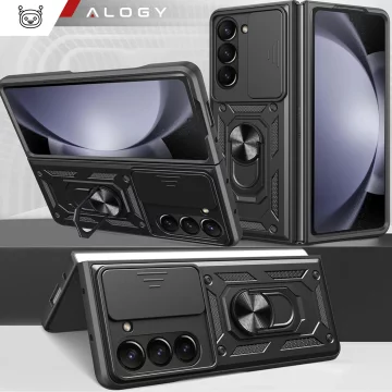 Etui do Samsung Galaxy Z Fold 6 pancerne Slide Case Ring obudowa ochrona aparatu Camshield Alogy czarne