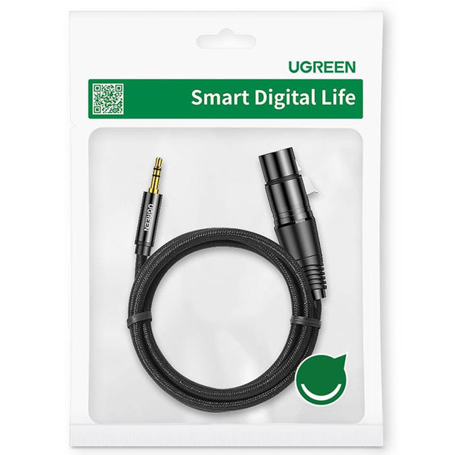 Audio kabel AV182 UGREEN XLR samice na jack 3,5 samec 2m černý