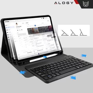 Etui ochronne z klawiaturą do Apple iPad Pro 11" M4 2024 Alogy Keyboard case z miejscem na rysik klawiatura Bluetooth czarne + szkło