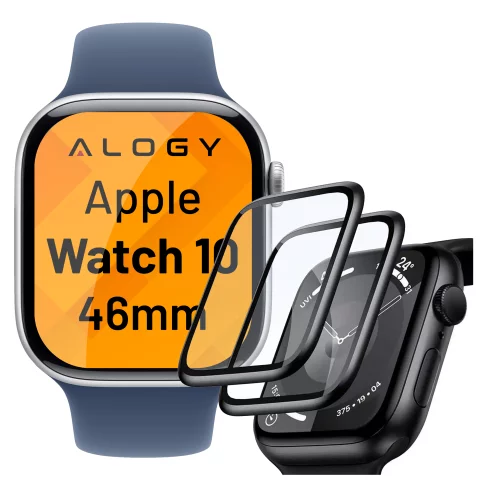 Hybrid Glass for Apple Watch 10 46mm Alogy 3D Glass with Black Frame