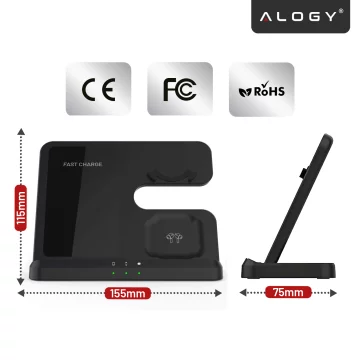 Bezdrátová indukční nabíječka 3v1 Qi 3.0 Fast pro Samsung S22 S23 S24 Galaxy Watch Buds Station černá