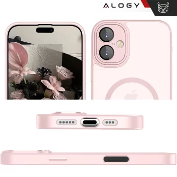 3w1 Zestaw Etui Hybrydowe + Szkło hartowane do Apple iPhone 16 obudowa ochronna Hybrydowe MagSafe z ochroną obiektywu case na telefon Alogy 3in1 Case Pack Różowe