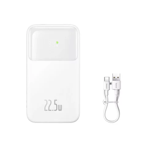 Powerbank Baseus Comet Series z wyświetlaczem 10000mAh 22.5W - biały + kabel USB-A - USB-C 0.3m