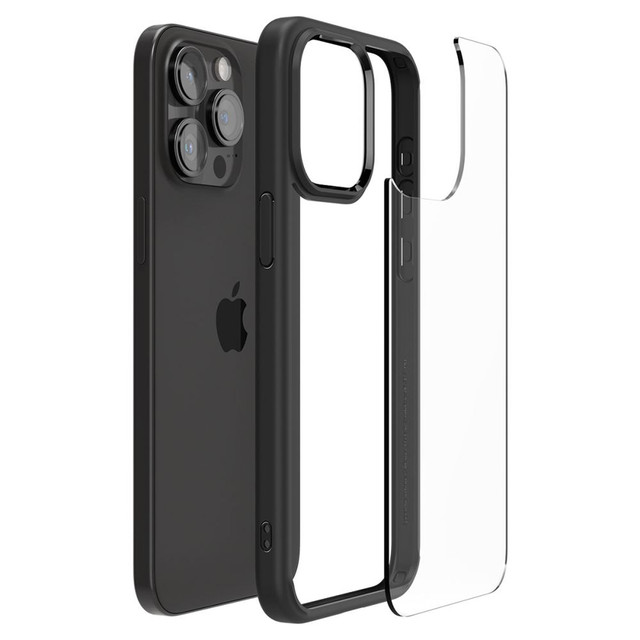 Hülle für iPhone 15 Pro Max Spigen Ultra Hybrid Case, Rückseite, mattschwarzes Glas