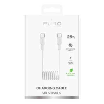 Kabel spiralny Puro USB-C – USB-C 25W 1m biały TPU