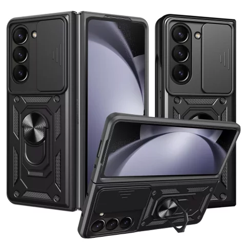 Etui do Samsung Galaxy Z Fold 6 pancerne Slide Case Ring obudowa ochrona aparatu Camshield Alogy czarne