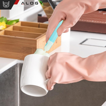 Waschbürste zum Reinigen von Flaschen, Gläsern und Gläsern, Schwammreiniger, Waschmaschine mit klappbarem Griff, Alogy, Blau und Weiß