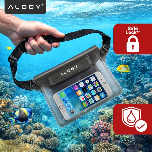 Waterproof case waist bag phone case water resistant 21.5x23.5cm Alogy Waterproof Black