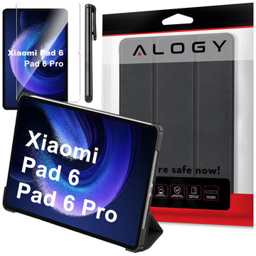 Glass Case for Xiaomi Mi Pad 6 / 6 Pro 11" 2023 Tablet Case Alogy Book Cover Case Black Free Stylus