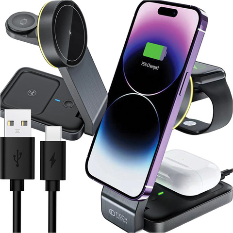 TECH-PROTECT QI15W-A28 3IN1 MAGNETIC MAGSAFE WIRELESS CHARGER BLACK