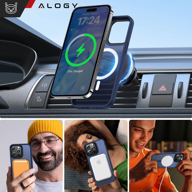 Case for iPhone 15 Pro MagSafe Matt Case Cover frosted Alogy Ring armored phone case Navy Blue Glass