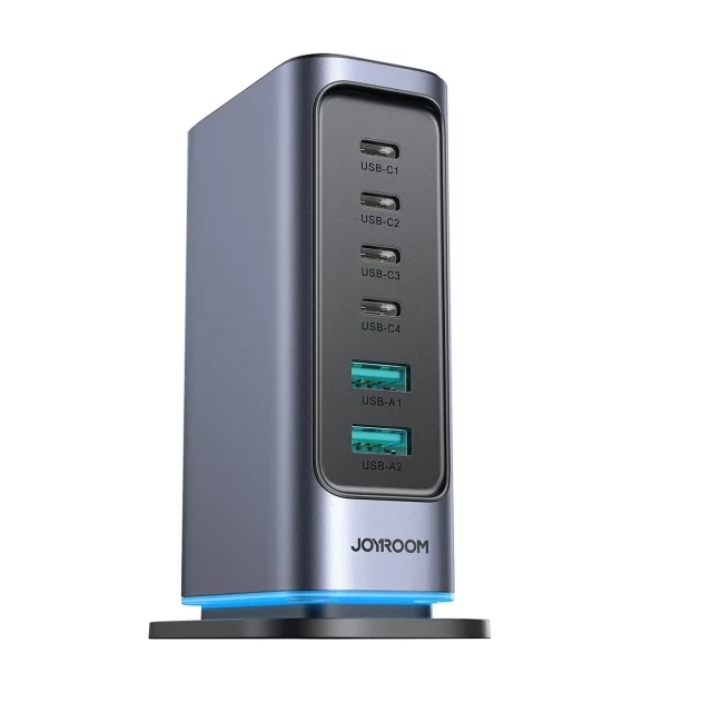 Joyroom 65W GaN Multiport Charger, 4x USB-C, 2x USB-A, Dark Gray