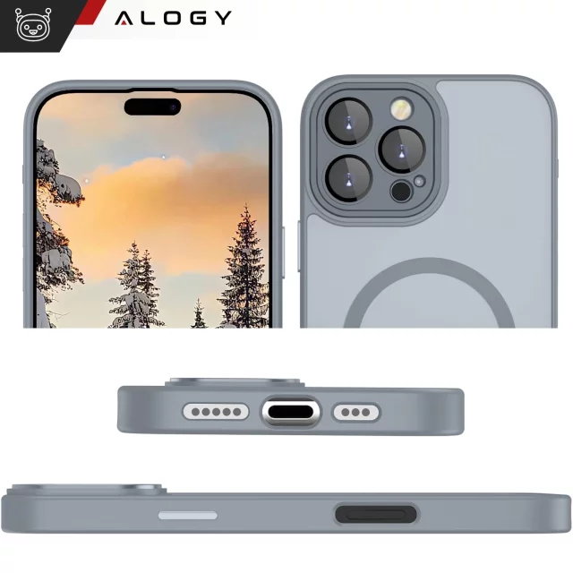 3-in-1-Hybrid-Schutzhüllen-Set mit 2 Displayschutzfolien aus gehärtetem Glas für Apple iPhone 16 Pro Max, MagSafe Hybrid-Schutzhülle mit Linsenschutz, Alogy 3-in-1-Hüllen-Set, Titangrau