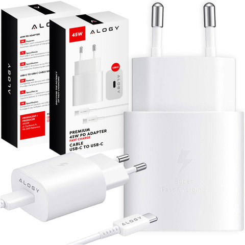 USB-C typ C PD Premium nástěnná nabíječka rychlá 45W 3A kabel typu C 1M Alogy White