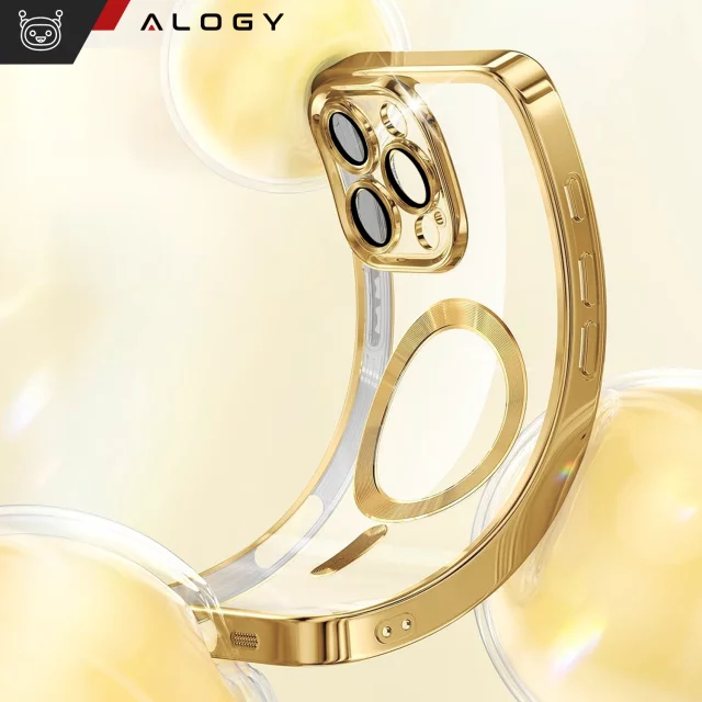 MagSafe-Hülle für Apple iPhone 16 Pro Max Alogy Glamour Luxus-Ringgehäuse Gold-Transparent