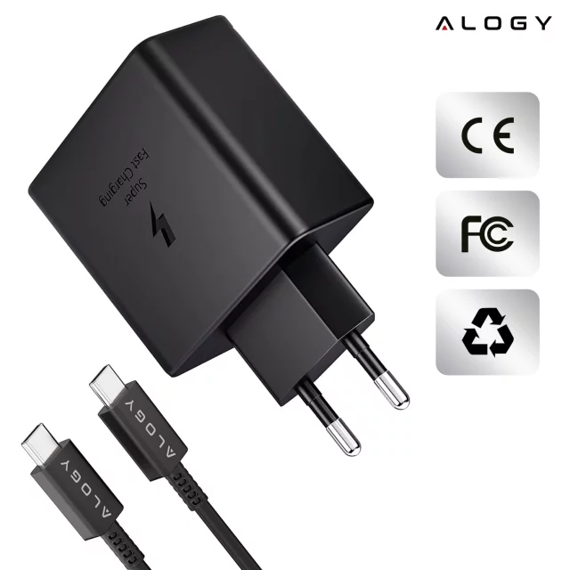 USB-C Typ C PD Premium Wandladegerät schnelles 45W 3A Typ-C Kabel 1M Alogy schwarz