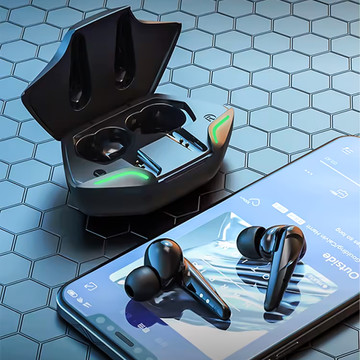 Bluetooth 5.2 TWS Wireless Headphones in Powerbank Case for Gamers for Gaming LED Black