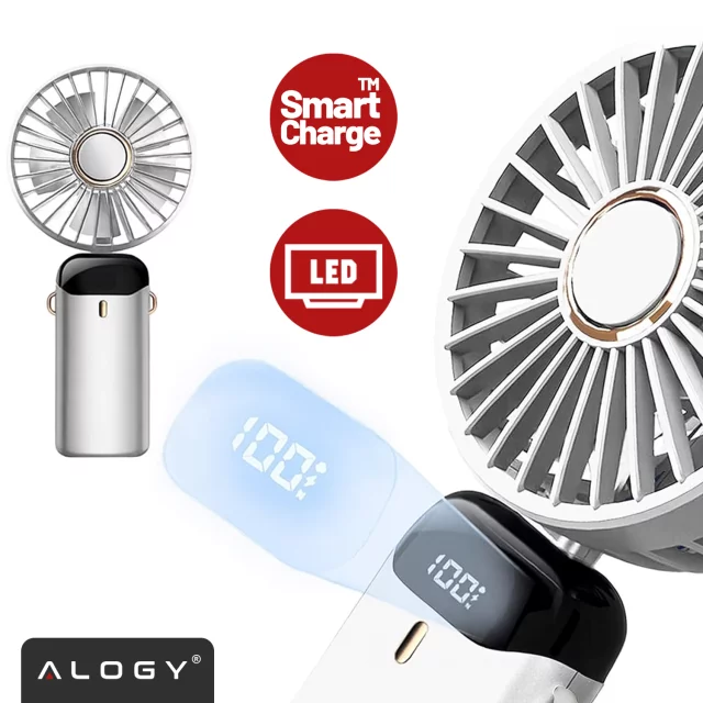 Alogy CoolBreeze™ Kabelloser, tragbarer Tischventilator mit Handyhalterung, USB-C-Ladeanschluss, 18650-Akku – Weiß