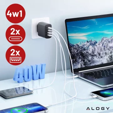 Alogy HUB Splitter Adapter for Laptop Computer USB-C to 3x USB-A 2.0 1x USB-A 3.0 Gray
