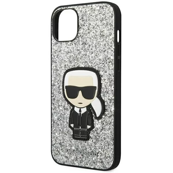 Protective phone case Karl Lagerfeld KLHCP14MGFKPG for Apple iPhone 14 Plus 6.7" hardcase silver/silver Glitter Flakes Ikonik