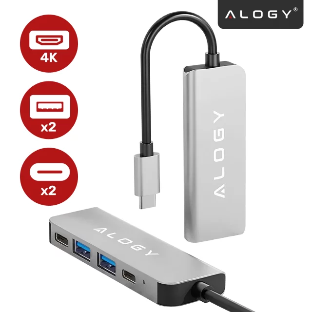 Hub 5w1 USB-C do USB-C PD100W, USB-C, USB.A 2.0, USB.A 3.0, HDMI 4K 30Hz / 1080p 60Hz – Alogy MultiHub™ Do Notebooka Laptopa