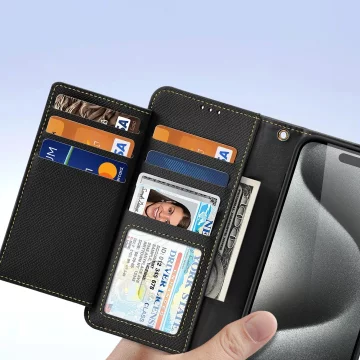 Kožené pouzdro Dux Ducis Lawa Wallet Mag pro iPhone 15 Pro Max, černé