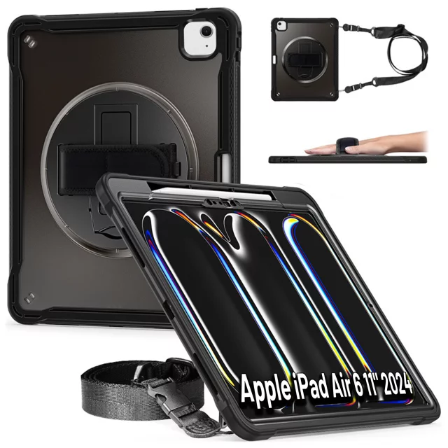 Etui pancerne 360 z miejscem na rysik do Apple iPad Air 11" (2024,2025) / Air 10.9" (2020,2022) / Pro 11 (2018) Alogy Pirate 360 Case obudowa na tablet Czarne