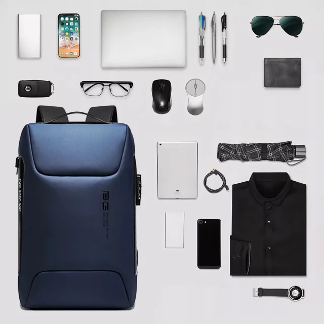 Bange Wasserdichter Diebstahlsicherer Rucksack für 15,6"-Laptops, ideal für Stadtreisen, 48 x 30 x 16 cm, für Arbeit und Flugreisen, für Damen und Herren, mit USB-Anschluss und Zahlenschloss, Marineblau